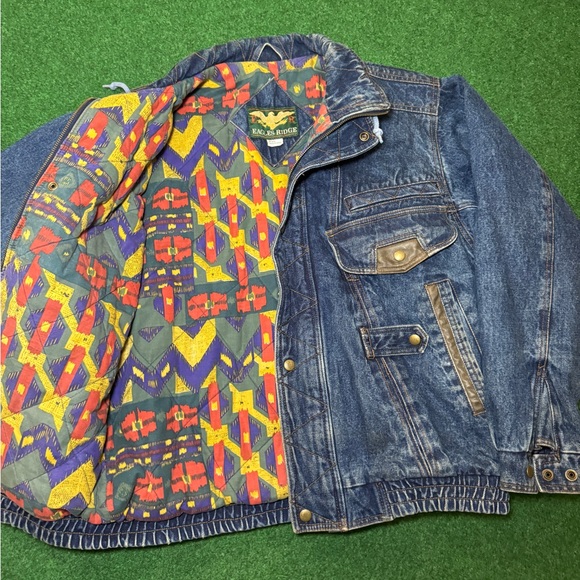 Vintage 90s Jean Jacket Bomber Coat Fresh Prince style Medium Eagle’s Ridge